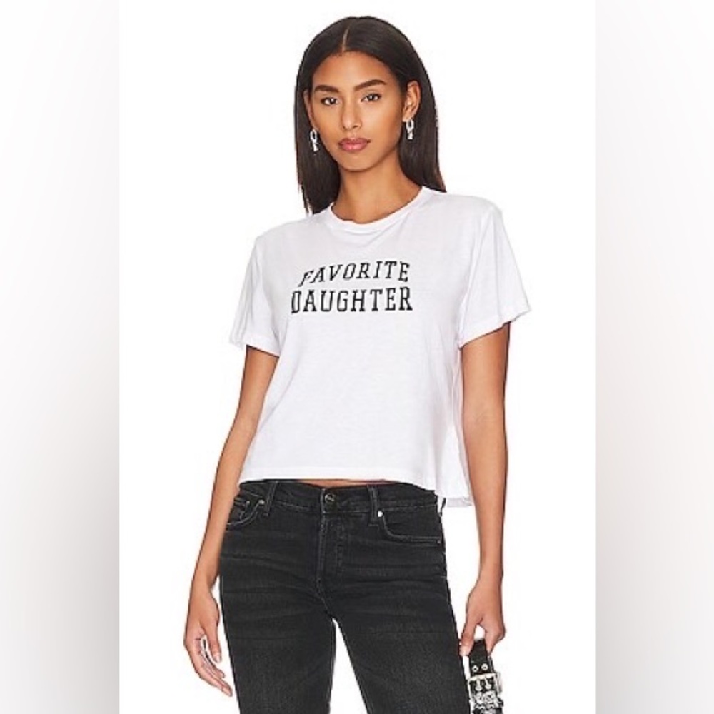Favorite Daughter The Cropped Collegiate Boxy Graphic Tee Shirt in Size Medium - Picture 2 of 11